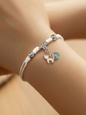 Pink Cat Glow-In-The-Dark Charm Bracelet 😻 White Adjustable Kawaii Wristband